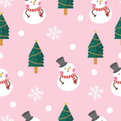 Hand drawn flat christmas seamless pattern design. Cute kawaii style. Suitable for wallpaper, backdrop, wrapping paper, children product, etc