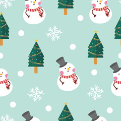 Hand drawn flat christmas seamless pattern design. Cute kawaii style. Suitable for wallpaper, backdrop, wrapping paper, children product, etc
