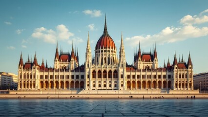 Fototapeta premium Stunning AI portrait: Hungarian Parliament Building, photorealistic.