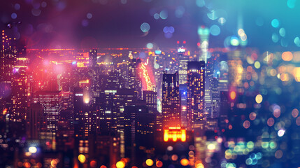 Twinkling Lights in City Skyline at Night