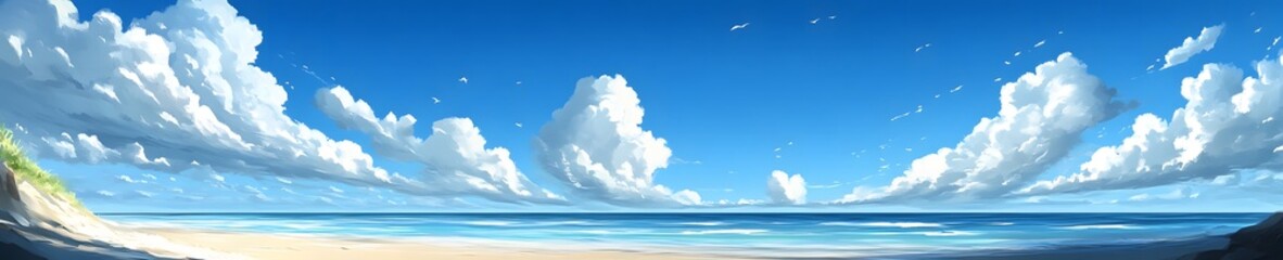 Blue Sky and White Clouds Over the Ocean

