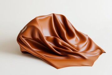 Realistic view of a sheet of chocolate elegantly folding over on a neutral surface