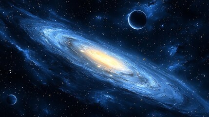 Fototapeta premium Breathtaking Galactic Nebula in Starry Night Sky with Floating Planets and Celestial Bodies