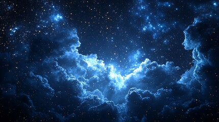 Magical Starry Night Sky with Dramatic Swirling Cloudy Nebulae and Glowing Galaxies