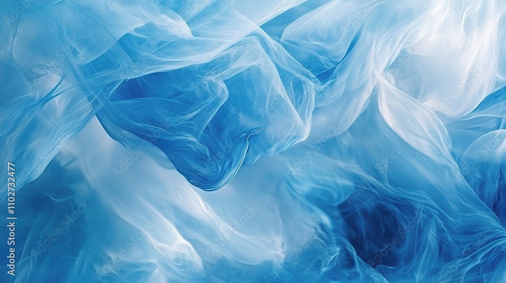 Poster ethereal blue smoke flowing through air in soft gradient patterns