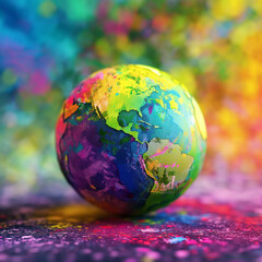 globe of the earth Colorful Earth painting in LGBTQ rainbow flag colors promotes unity, diversity,...