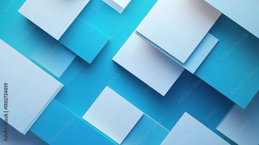 Poster modern blue background with layered blank sheets and dynamic layout