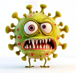 Fototapeta premium Corona emoji. Coronavirus illustration. Green scared Covid virus on white background