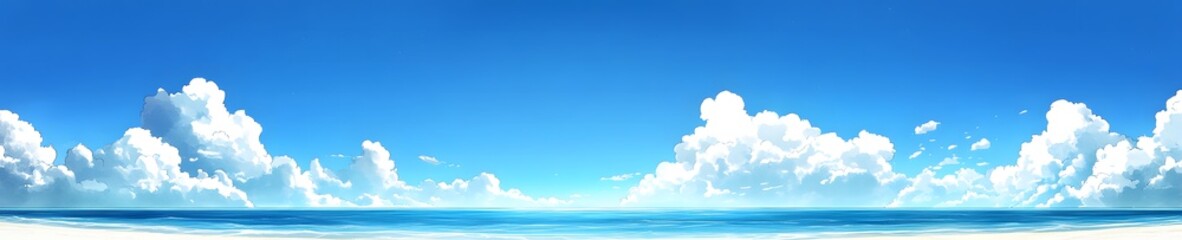 Blue Sky and White Clouds Over the Ocean

