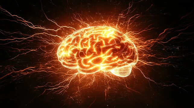 Mind power with a glowing brain, surrounded by energy or light, symbolizing strong mental abilities