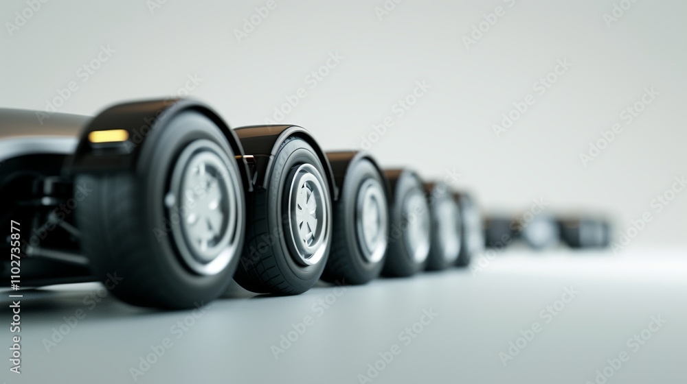 Aufkleber a sleek 3d render of a futuristic vehicle platform featuring multiple wheels in a line, focusing on 