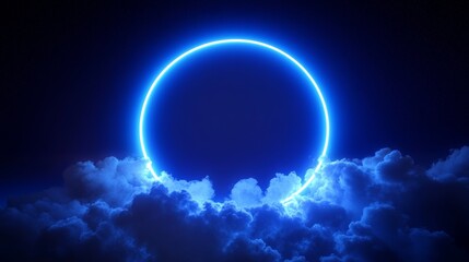 Obraz premium Futuristic Neon Ring with Mystical Cloud Over Night Sky