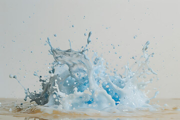 Liquid water wave splash of transparent blue flow swirl or pour spill