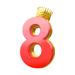 A 3d red number 8 with gold crown for women's day