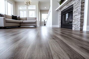 Low angle shot of a home with luxury vinyl plank flooring.