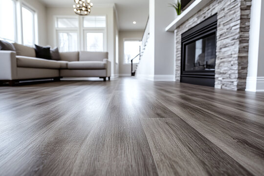 Low angle shot of a home with luxury vinyl plank flooring.