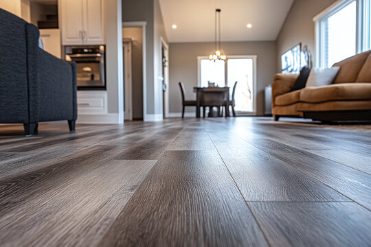 Low angle shot of a home with luxury vinyl plank flooring.