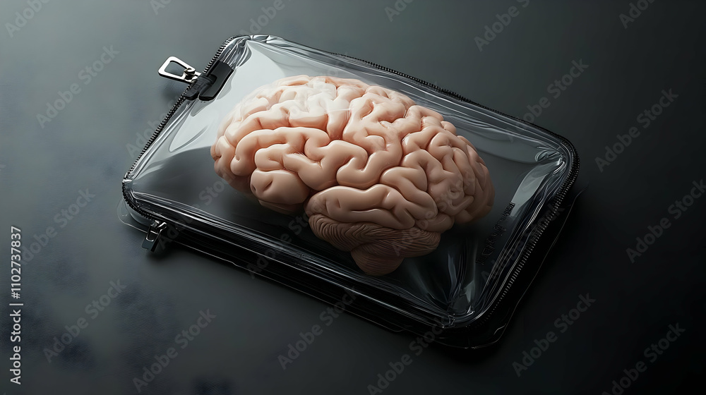 Poster 3d render brain in a ziploc bag
