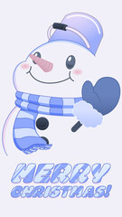 Snowman card templates poster or greeting card. Cartoon design with gift. Templates for the banner. Holidays card.