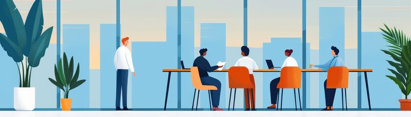 Diverse Workers Collaborating in Modern Office Space