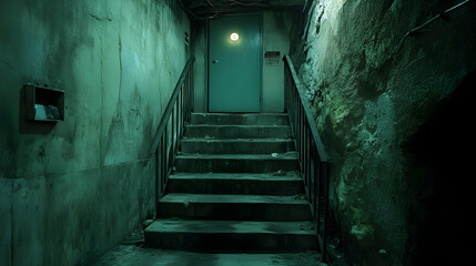 Obraz premium Mysterious Green Stairwell Illustration