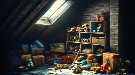 Dusty Attic Toys: A Nostalgic 3D Illustration