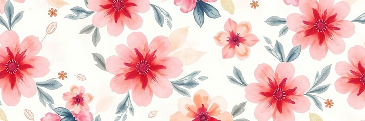 Fototapeta premium Muted watercolor floral pattern with abstract shapes and soft colors, watercolor art, muted flowers, ethereal atmosphere