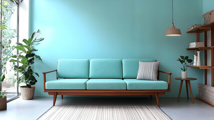 Teal Sofa in Modern Living Room Illustration