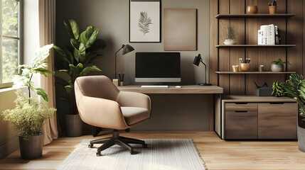 Modern Home Office Workspace 3D Illustration