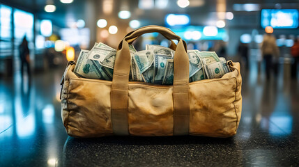 Obraz premium Travel Bag Full of Cash - Realistic Image