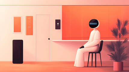 Digital Being in Minimalist Room Illustration