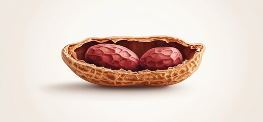 Two peanuts inside an open shell, isolated on white background.