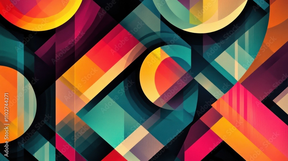 Poster Abstract Geometric Design Featuring Vibrant Colors and Shapes