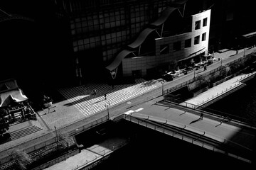 Black and White Minimalist Highway with Empty Road - Modern Scenic Landscape