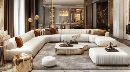 Elegant modern living room with a plush sectional sofa and stylish decor.