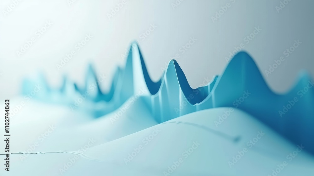 Poster a close-up view of blue wave-like peaks resembling a 3d data visualization. this abstract, smooth la