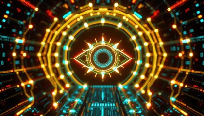 Holographic Eye With Bright Star Energy Patterns