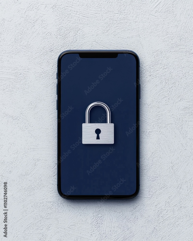 Poster a smartphone displaying a lock icon on a dark background, symbolizing security and privacy in digita