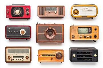Collection of Vintage Antique Radios Displayed