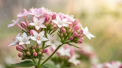 Obraz premium Watercolor depiction of a bouquet of small pink and white Bouvardia flowers, small flowers, pink flowers, watercolor art, garden flowers