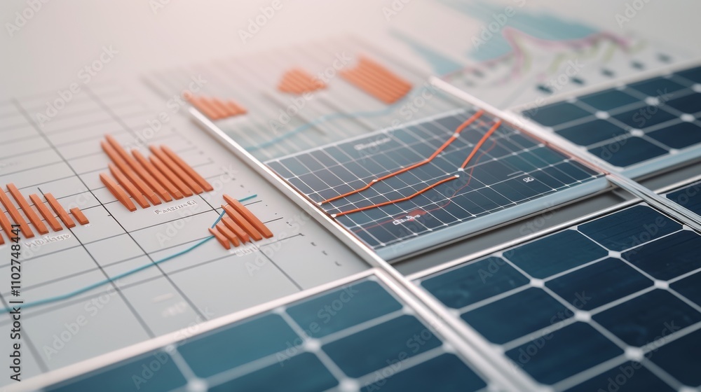 Aufkleber a close-up view of solar panels with overlaid charts and graphs, emphasizing data analysis and energ