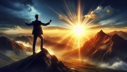 Fototapeta premium Triumph of Success: Reaching the Peak of Personal Growth