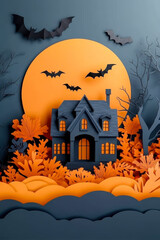 Halloween scene featuring a spooky house