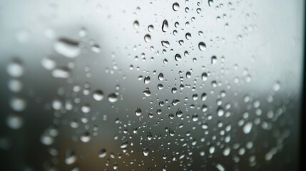 Rain drops: Detailed shot of raindrops clinging to a window on a gloomy day