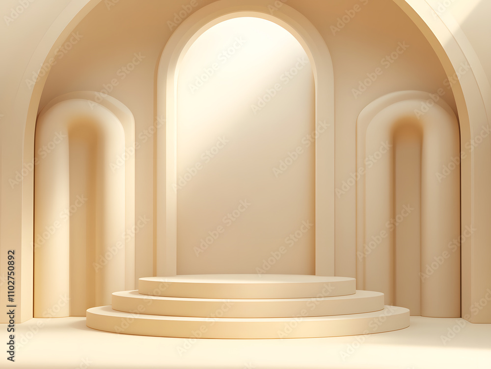 Poster elegant minimalist stage design modern studio 3d rendering soft lighting front view visual art conce