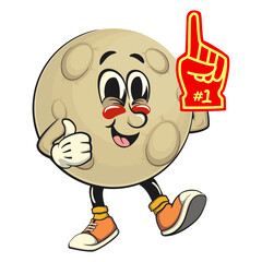 Moon mascot character illustration raise foam finger, cartoon mascot isolated, work of hand drawn