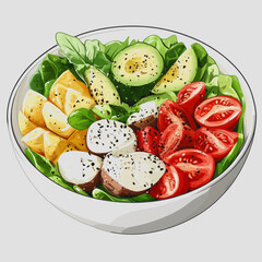 Fresh and Colorful Salad Bowl with Avocado, Tomatoes, Leafy Greens, and Citrus Fruits Perfect for Healthy Eating and Culinary Inspiration