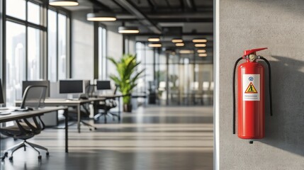 Red Fire Extinguisher In Modern Office Building