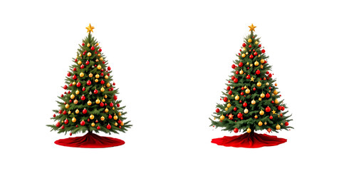 Obraz premium Christmas Tree - Traditional Red and Gold Decor - Isolated on a Transparent Background
