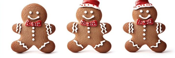 Three gingerbread men; one plain, two with hats.